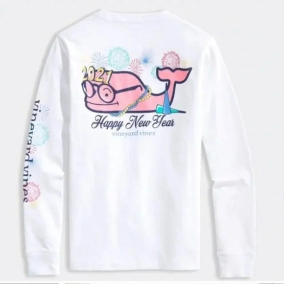 Vineyard Vines Girl's Happy New Year Shirt 2021 Size 16/Large - Picture 1 of 2